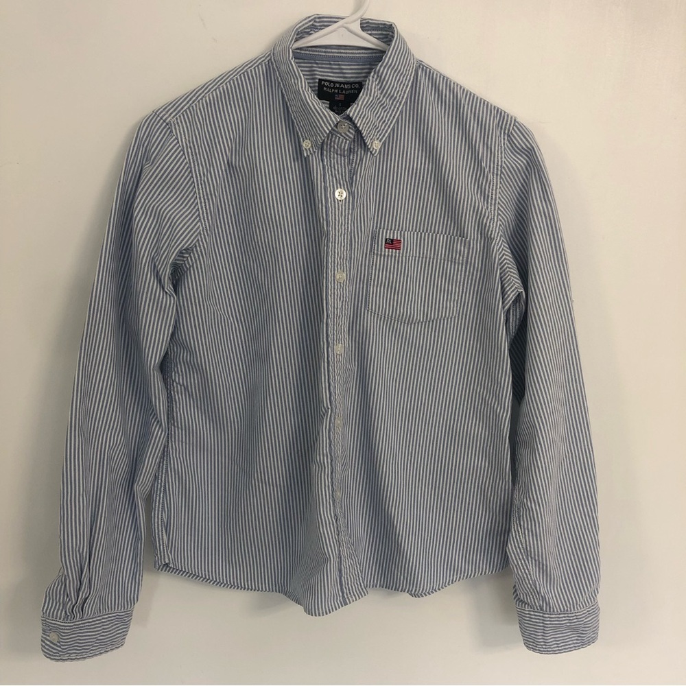 POLO JEANS Co. Ralph Lauren Boy’s White/Blue Striped Long Sleeve Shirt S